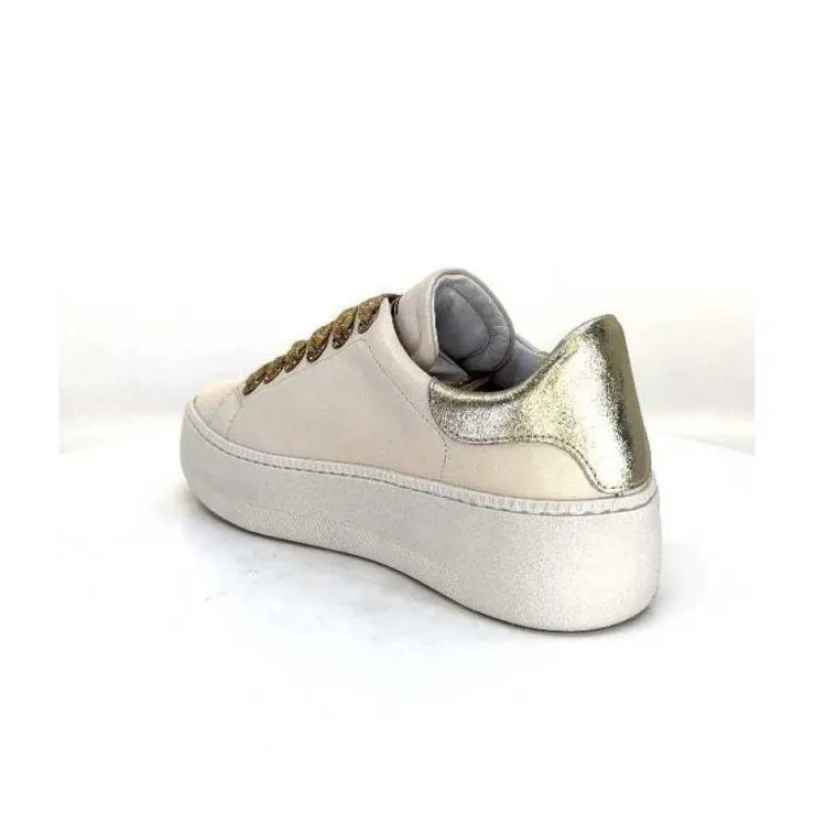 Méliné Meline Pf222 Cuir Creme Et Dore*Femme Baskets