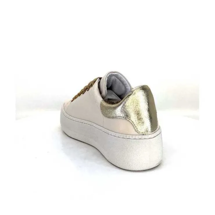 Méliné Meline Pf222 Cuir Creme Et Dore*Femme Baskets