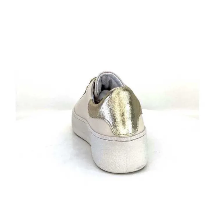 Méliné Meline Pf222 Cuir Creme Et Dore*Femme Baskets
