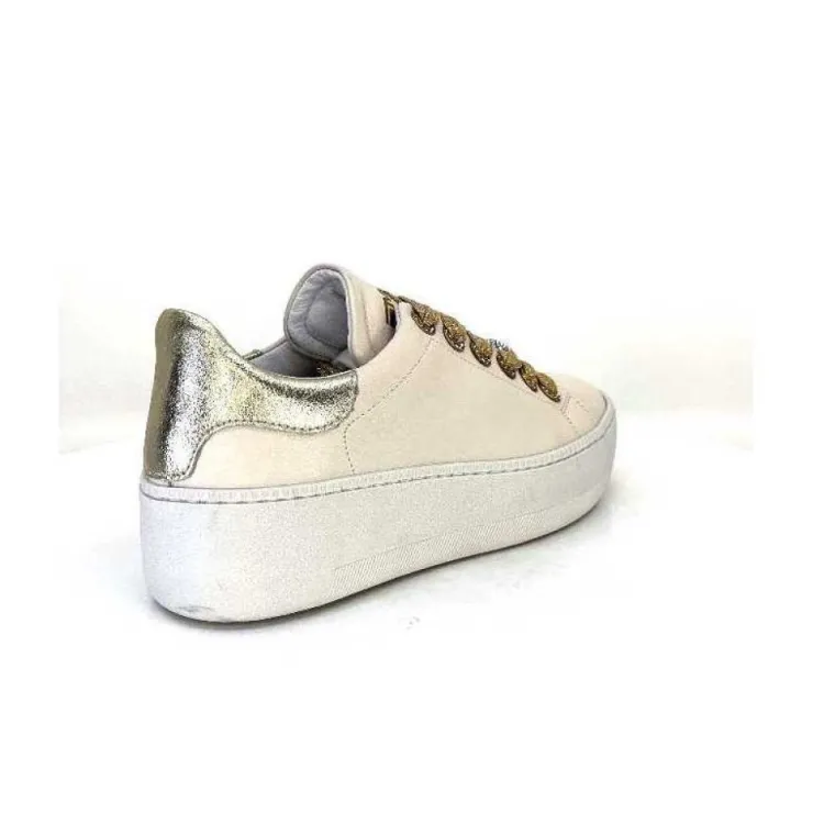 Méliné Meline Pf222 Cuir Creme Et Dore*Femme Baskets