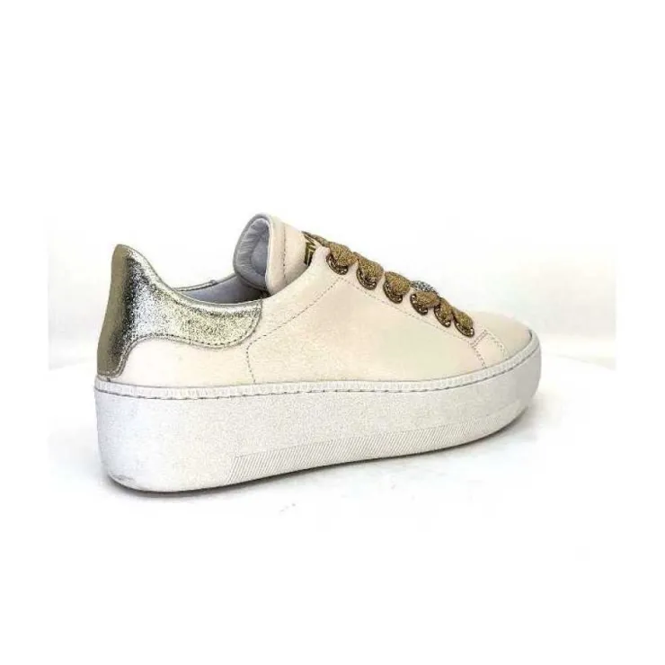 Méliné Meline Pf222 Cuir Creme Et Dore*Femme Baskets