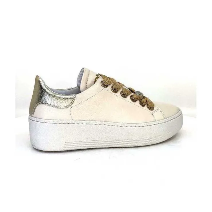 Méliné Meline Pf222 Cuir Creme Et Dore*Femme Baskets