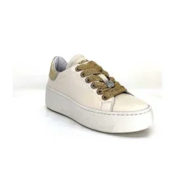 Méliné Meline Pf222 Cuir Creme Et Dore*Femme Baskets