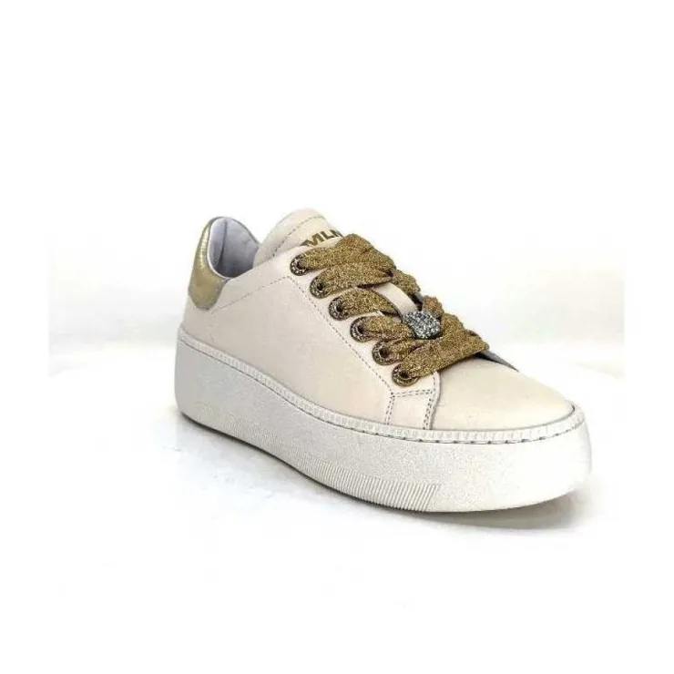 Méliné Meline Pf222 Cuir Creme Et Dore*Femme Baskets