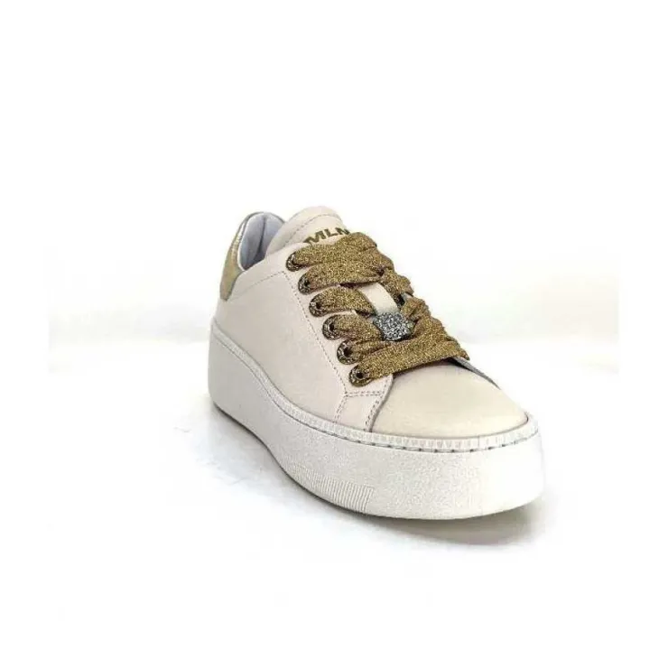 Méliné Meline Pf222 Cuir Creme Et Dore*Femme Baskets