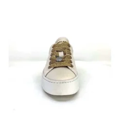 Méliné Meline Pf222 Cuir Creme Et Dore*Femme Baskets