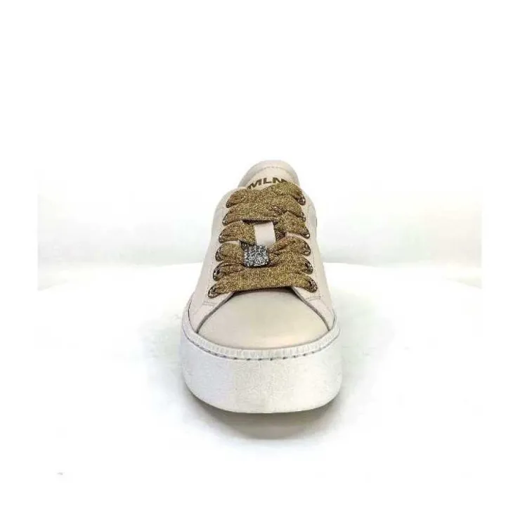 Méliné Meline Pf222 Cuir Creme Et Dore*Femme Baskets