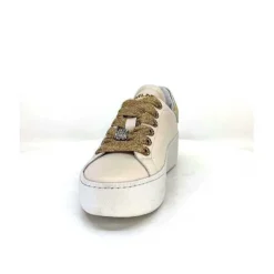 Méliné Meline Pf222 Cuir Creme Et Dore*Femme Baskets