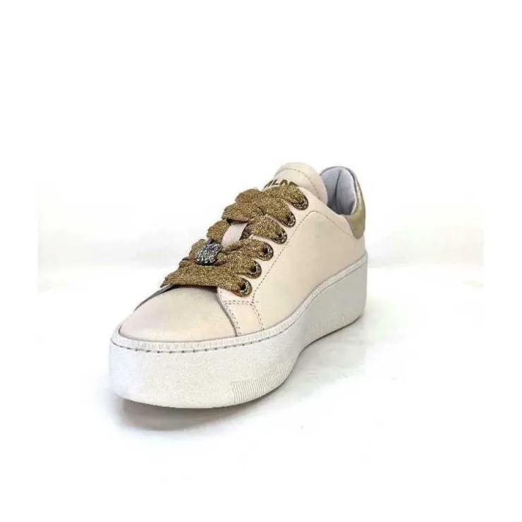 Méliné Meline Pf222 Cuir Creme Et Dore*Femme Baskets