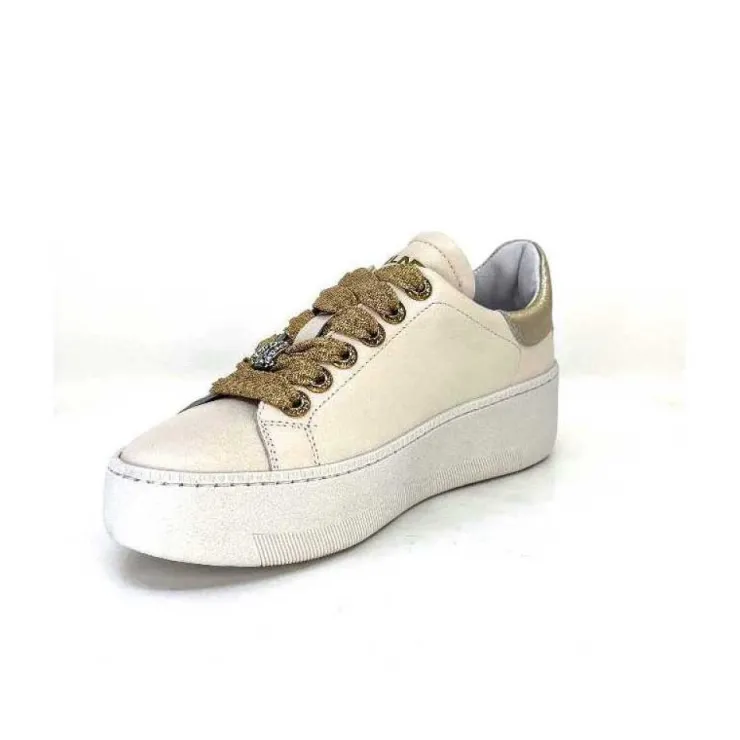 Méliné Meline Pf222 Cuir Creme Et Dore*Femme Baskets