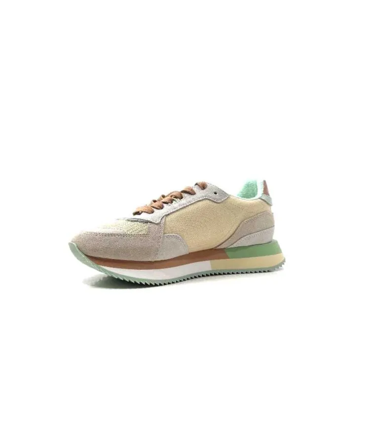 No Name Mia Jogger Daim Textile Beige Pastel Vert*Femme Baskets