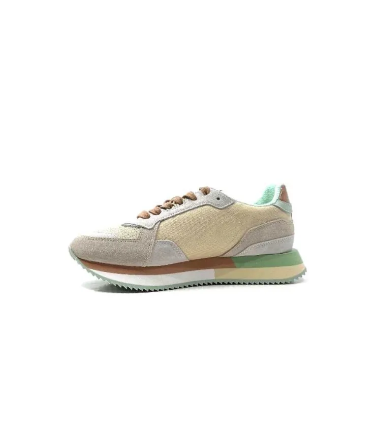 No Name Mia Jogger Daim Textile Beige Pastel Vert*Femme Baskets