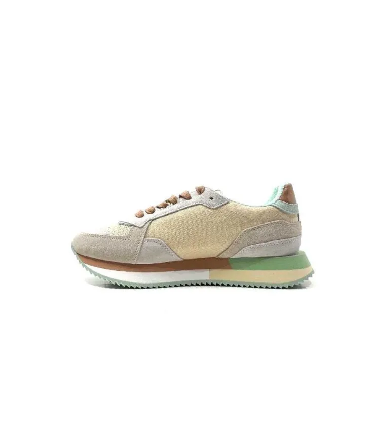 No Name Mia Jogger Daim Textile Beige Pastel Vert*Femme Baskets