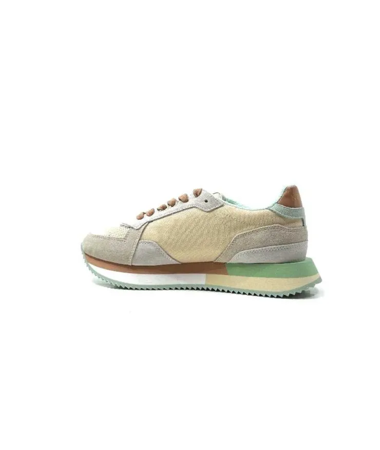 No Name Mia Jogger Daim Textile Beige Pastel Vert*Femme Baskets
