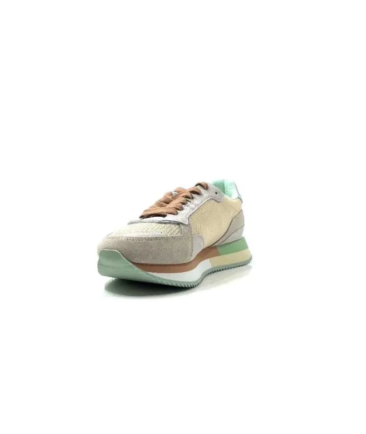 No Name Mia Jogger Daim Textile Beige Pastel Vert*Femme Baskets