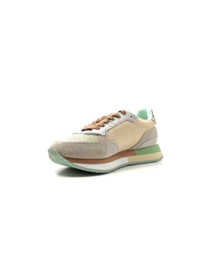 No Name Mia Jogger Daim Textile Beige Pastel Vert*Femme Baskets