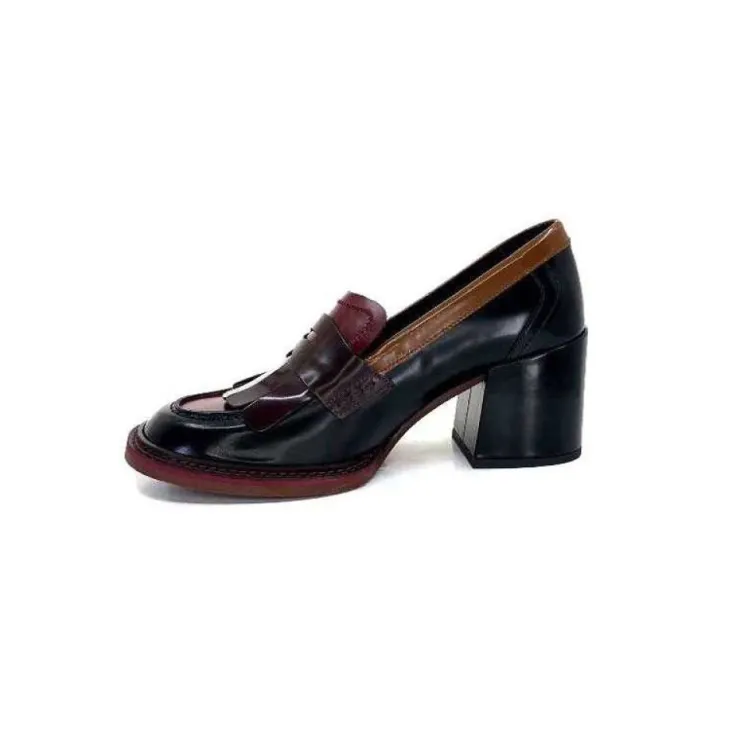 Pertini 32321 D4 Cuir Glace Noir Bordeaux*Femme Mocassins