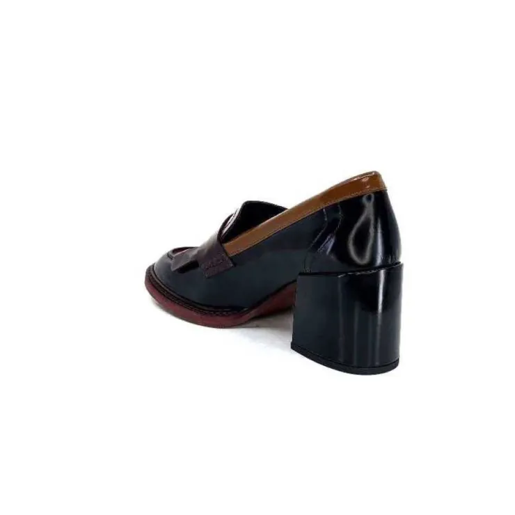 Pertini 32321 D4 Cuir Glace Noir Bordeaux*Femme Mocassins