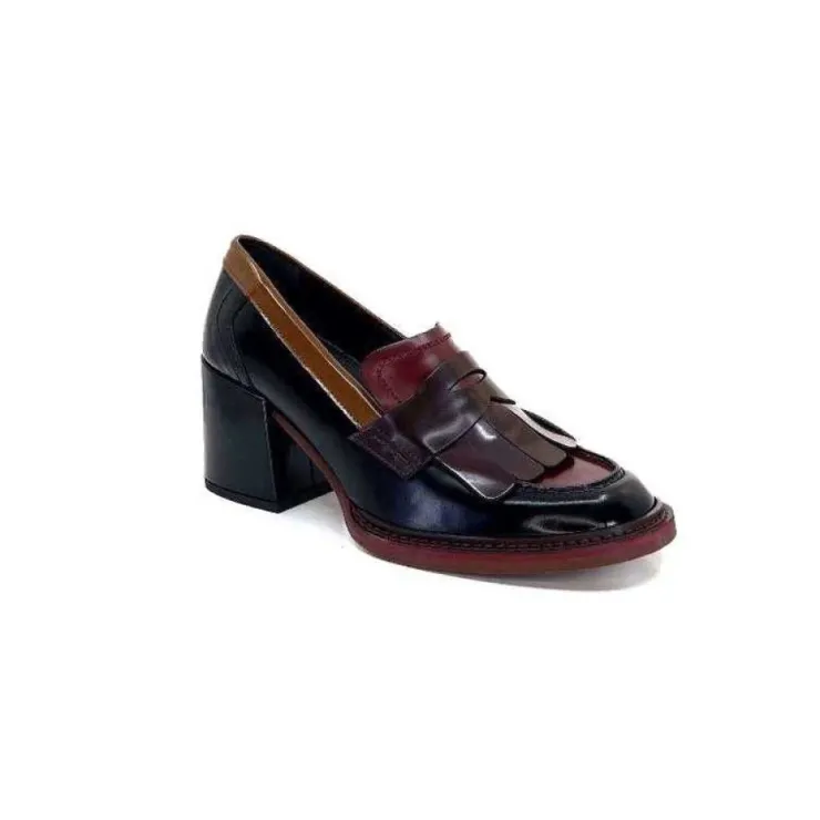 Pertini 32321 D4 Cuir Glace Noir Bordeaux*Femme Mocassins