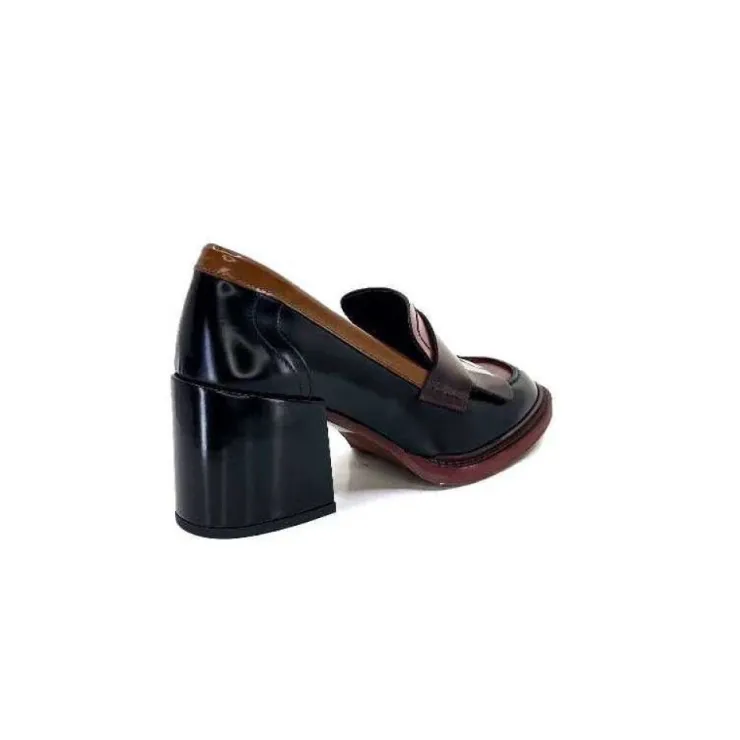 Pertini 32321 D4 Cuir Glace Noir Bordeaux*Femme Mocassins