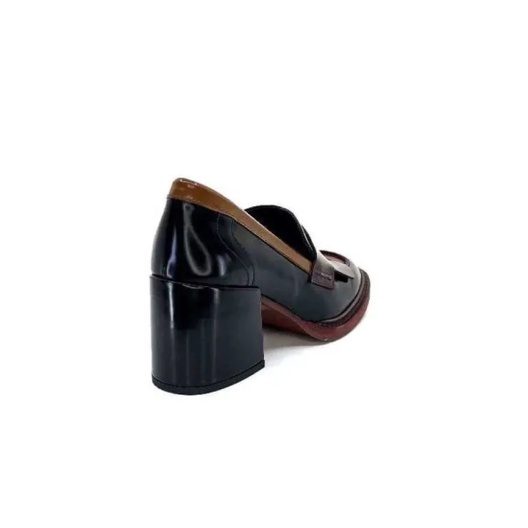 Pertini 32321 D4 Cuir Glace Noir Bordeaux*Femme Mocassins