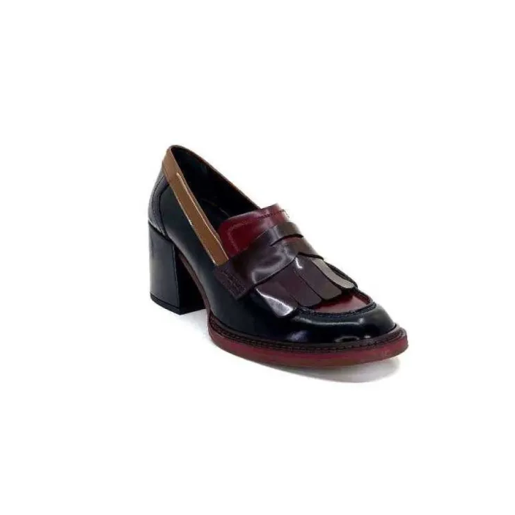 Pertini 32321 D4 Cuir Glace Noir Bordeaux*Femme Mocassins