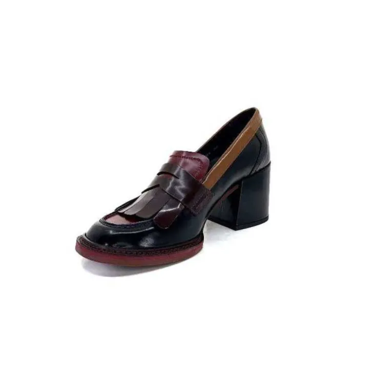 Pertini 32321 D4 Cuir Glace Noir Bordeaux*Femme Mocassins