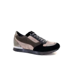 Requin Reqins Electra Mix Daim Noir, Gris Cuir Acier & Cuir Vernis Noir*Femme Baskets