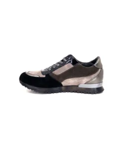 Requin Reqins Electra Mix Daim Noir, Gris Cuir Acier & Cuir Vernis Noir*Femme Baskets
