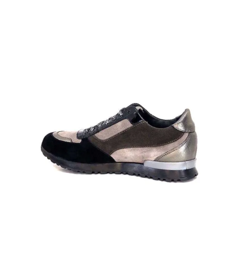 Requin Reqins Electra Mix Daim Noir, Gris Cuir Acier & Cuir Vernis Noir*Femme Baskets