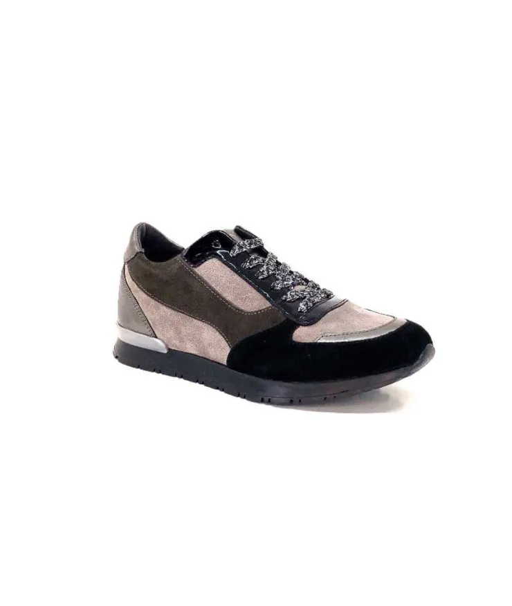 Requin Reqins Electra Mix Daim Noir, Gris Cuir Acier & Cuir Vernis Noir*Femme Baskets