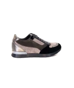 Requin Reqins Electra Mix Daim Noir, Gris Cuir Acier & Cuir Vernis Noir*Femme Baskets