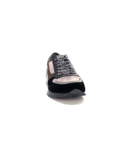 Requin Reqins Electra Mix Daim Noir, Gris Cuir Acier & Cuir Vernis Noir*Femme Baskets