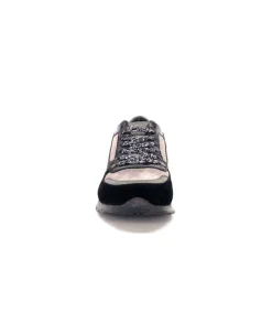 Requin Reqins Electra Mix Daim Noir, Gris Cuir Acier & Cuir Vernis Noir*Femme Baskets