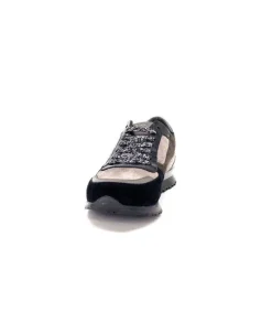 Requin Reqins Electra Mix Daim Noir, Gris Cuir Acier & Cuir Vernis Noir*Femme Baskets