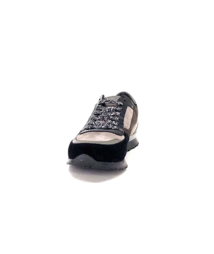Requin Reqins Electra Mix Daim Noir, Gris Cuir Acier & Cuir Vernis Noir*Femme Baskets