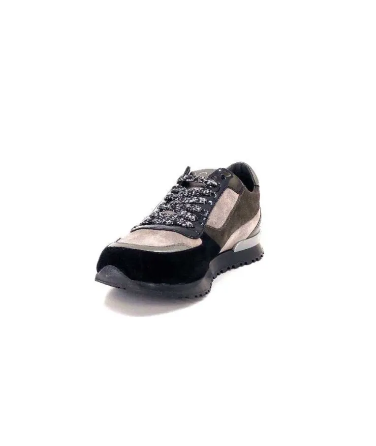 Requin Reqins Electra Mix Daim Noir, Gris Cuir Acier & Cuir Vernis Noir*Femme Baskets