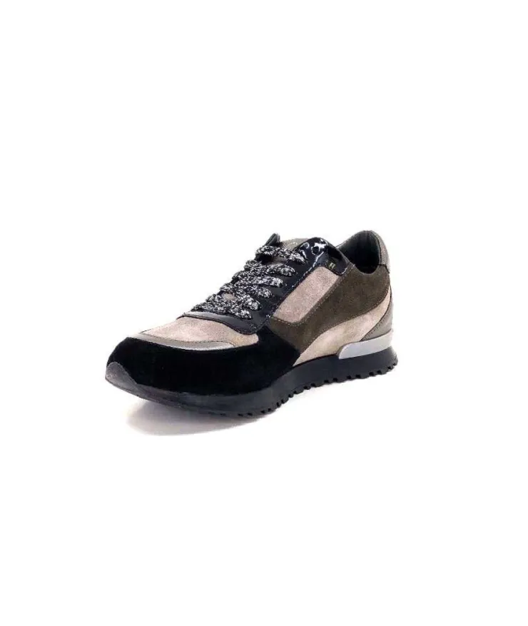 Requin Reqins Electra Mix Daim Noir, Gris Cuir Acier & Cuir Vernis Noir*Femme Baskets
