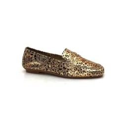 Requin Reqins Hema Cuir Gold Leopard*Femme Mocassins