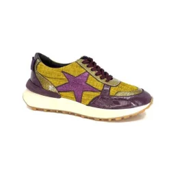 Requin Reqins Urania Mix Cuir Violet Textile Moutarde*Femme Baskets