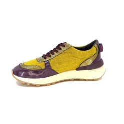 Requin Reqins Urania Mix Cuir Violet Textile Moutarde*Femme Baskets