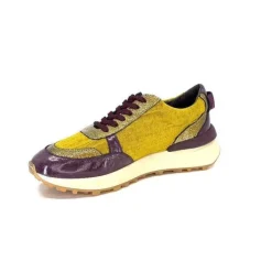 Requin Reqins Urania Mix Cuir Violet Textile Moutarde*Femme Baskets
