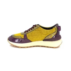 Requin Reqins Urania Mix Cuir Violet Textile Moutarde*Femme Baskets