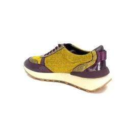 Requin Reqins Urania Mix Cuir Violet Textile Moutarde*Femme Baskets