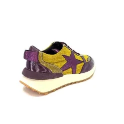 Requin Reqins Urania Mix Cuir Violet Textile Moutarde*Femme Baskets