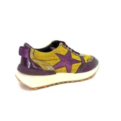 Requin Reqins Urania Mix Cuir Violet Textile Moutarde*Femme Baskets