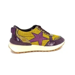 Requin Reqins Urania Mix Cuir Violet Textile Moutarde*Femme Baskets