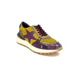 Requin Reqins Urania Mix Cuir Violet Textile Moutarde*Femme Baskets