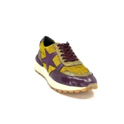 Requin Reqins Urania Mix Cuir Violet Textile Moutarde*Femme Baskets