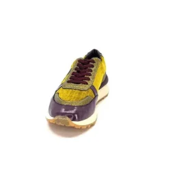 Requin Reqins Urania Mix Cuir Violet Textile Moutarde*Femme Baskets
